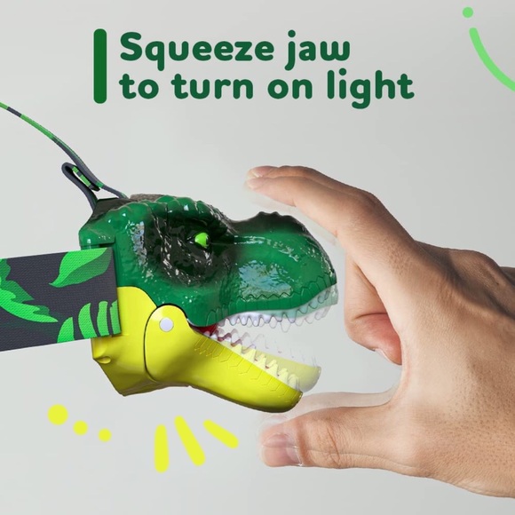 LED Headlamp Squeeze Mouth Light Switch Roaring T-Rex Sound Hook & Loop Strap - Picture 4 of 9